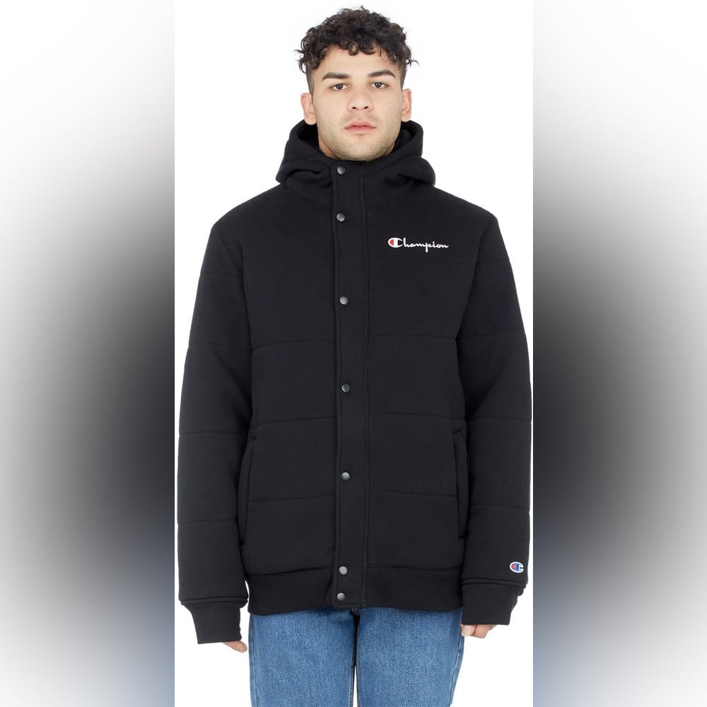 NWT Champion Hooded Reverse Weave heavy weight puffer Jacket Black large - Picture 3 of 15